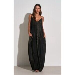 Elan Sardina Maxi Cover Up Black Gold Beach Vacation Resort-M